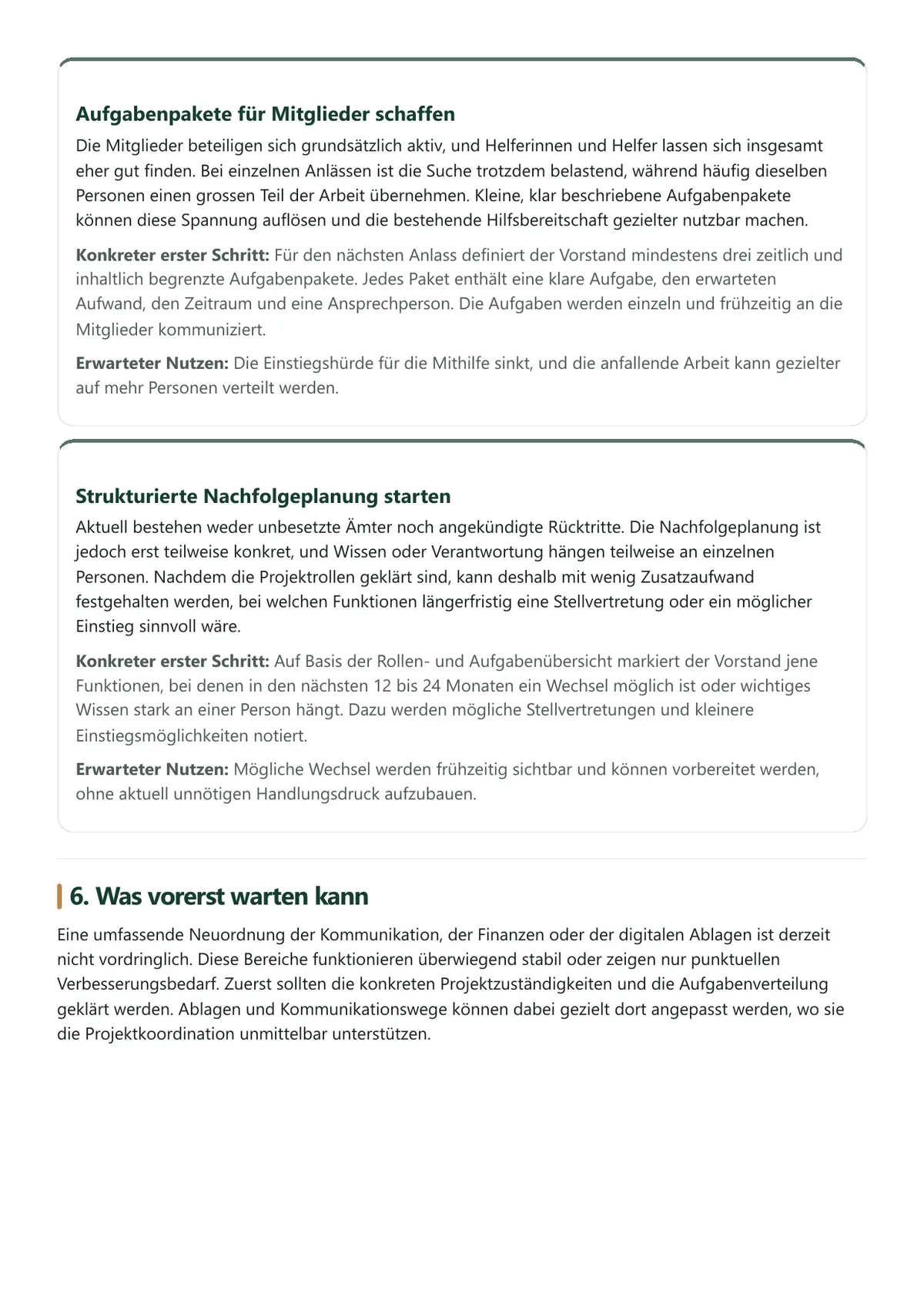 Konkrete Empfehlungen und 30-60-90-Tage-Plan eines Verber Kompakt-Berichts