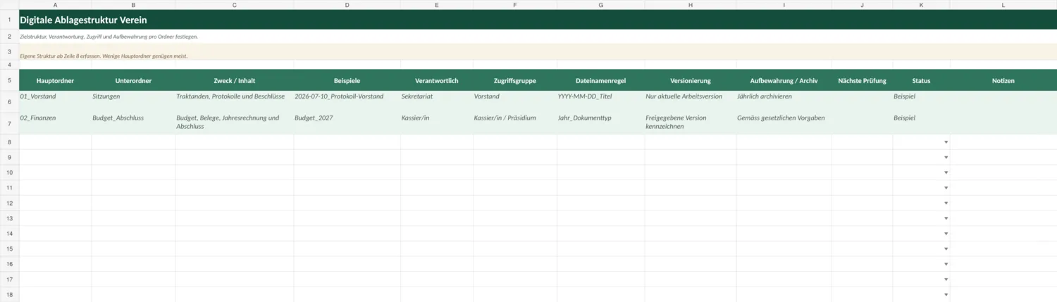 Vorschau der Excel-Vorlage Digitale Ablagestruktur
